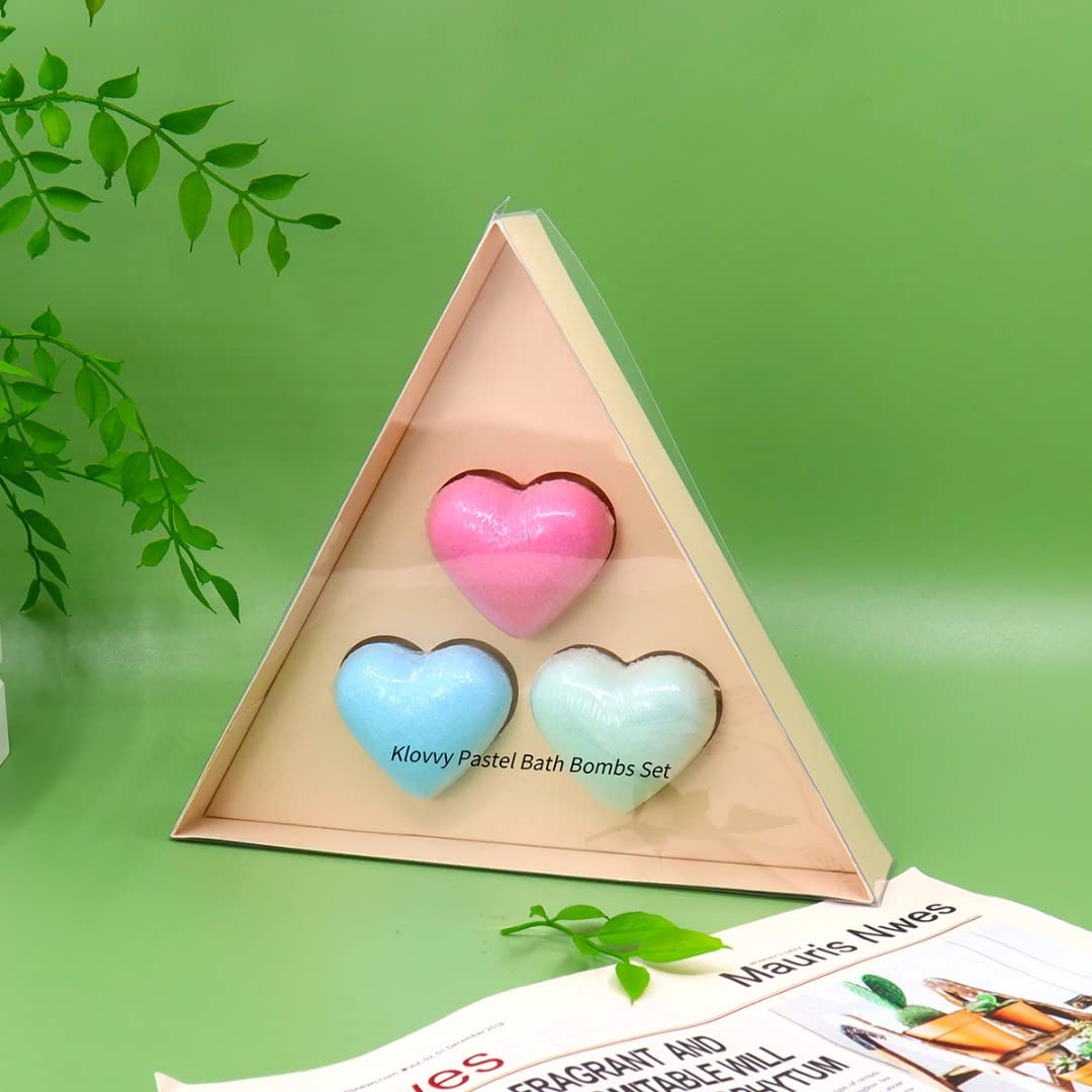 Set of three Heart Shaped Bath Bombs, 3-pieces cute set of Pastel colors (Pink, Blue, Green), Bath Bombs Gift Box for Relaxing and Moistrurizing (3)