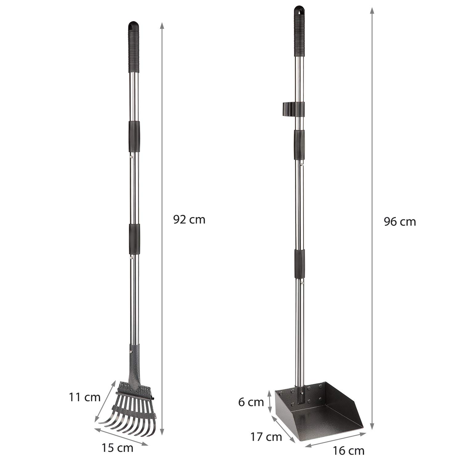 Yangbaga Hundekotschaufel aus Metall Rechen mit Verstellbarer Länge 84/98 cm Langer Griff Large Kehrschaufel (2 Stück)