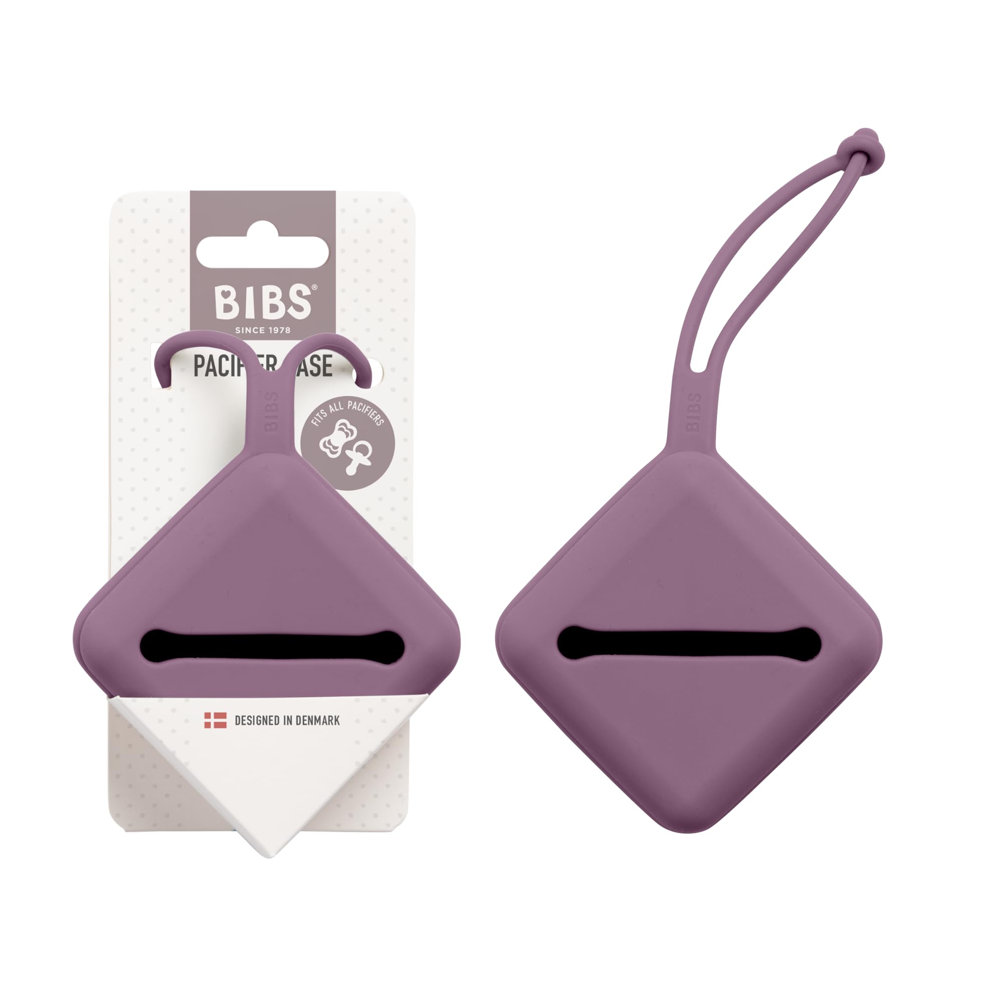 BIBS Schnulleretui mit Schlaufe, zum Aufbewahren und Transportieren von Nuckeln, bietet Platz für drei Beruhigungssauger, 100% BPA-freies Material. Hergestellt in Dänemark. Mauve
