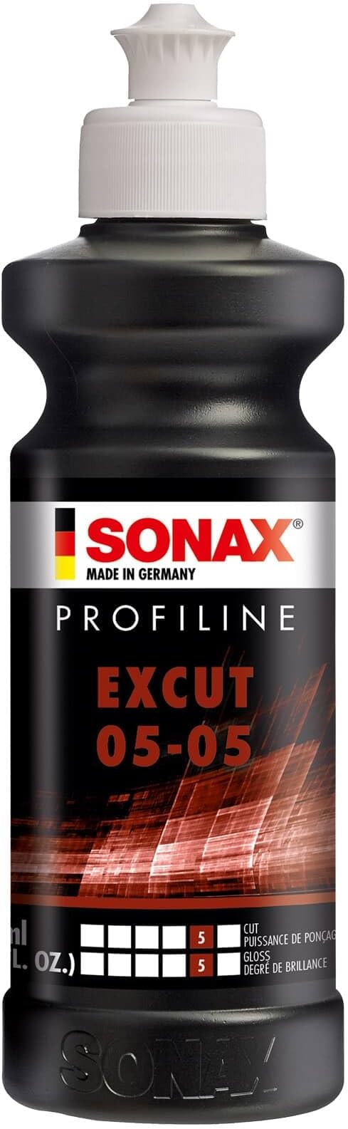 Profiline ExCut 05-05 | Heavy Cut Compound for Deep Scratch & Swirl Removal | High-Gloss Finish | Removes P1500 Sanding Marks, Scratches & Etching | Silicone-Free & Low Dust | 245141 | 250ml