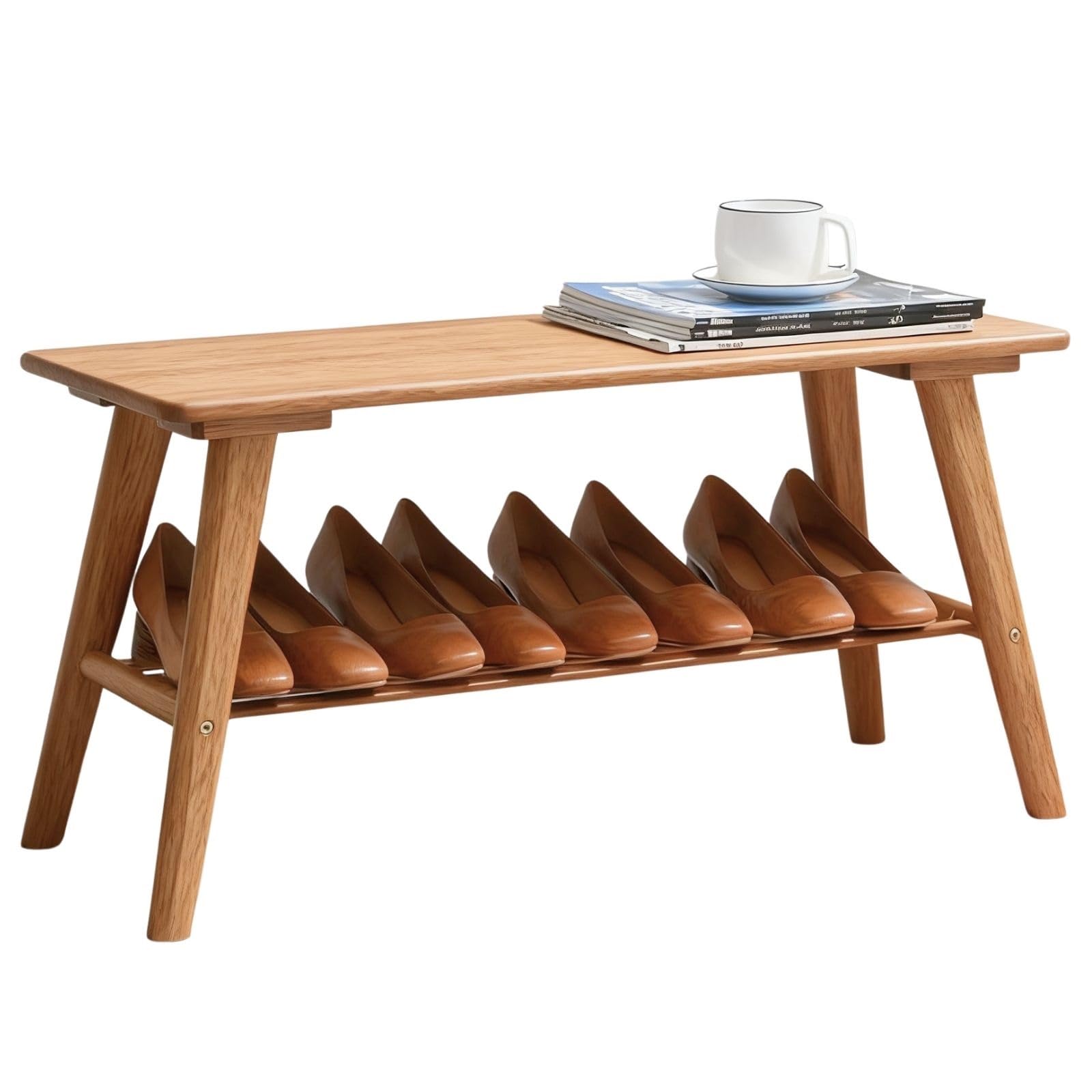 SVFOEBJM Shoe Bench with Storage, Shoe Rack Storage Wood Entryway Bench 23.6" 31.5" Large 2-Tier Narrow Hallway Foyer Seating with Open Shelves for Entryway, Bedroom, Mudroom(Natural,80cm/31.5in)