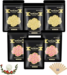 Hard Wax Beads for Hair Removal, Bouvetan 1.3Lb/21oz Wax Beans for Brazilian Waxing, Eyebrow, Face, Bikini, Legs, Arms for Women Men Hair Removal with 10pcs Sticks, 6 Packs