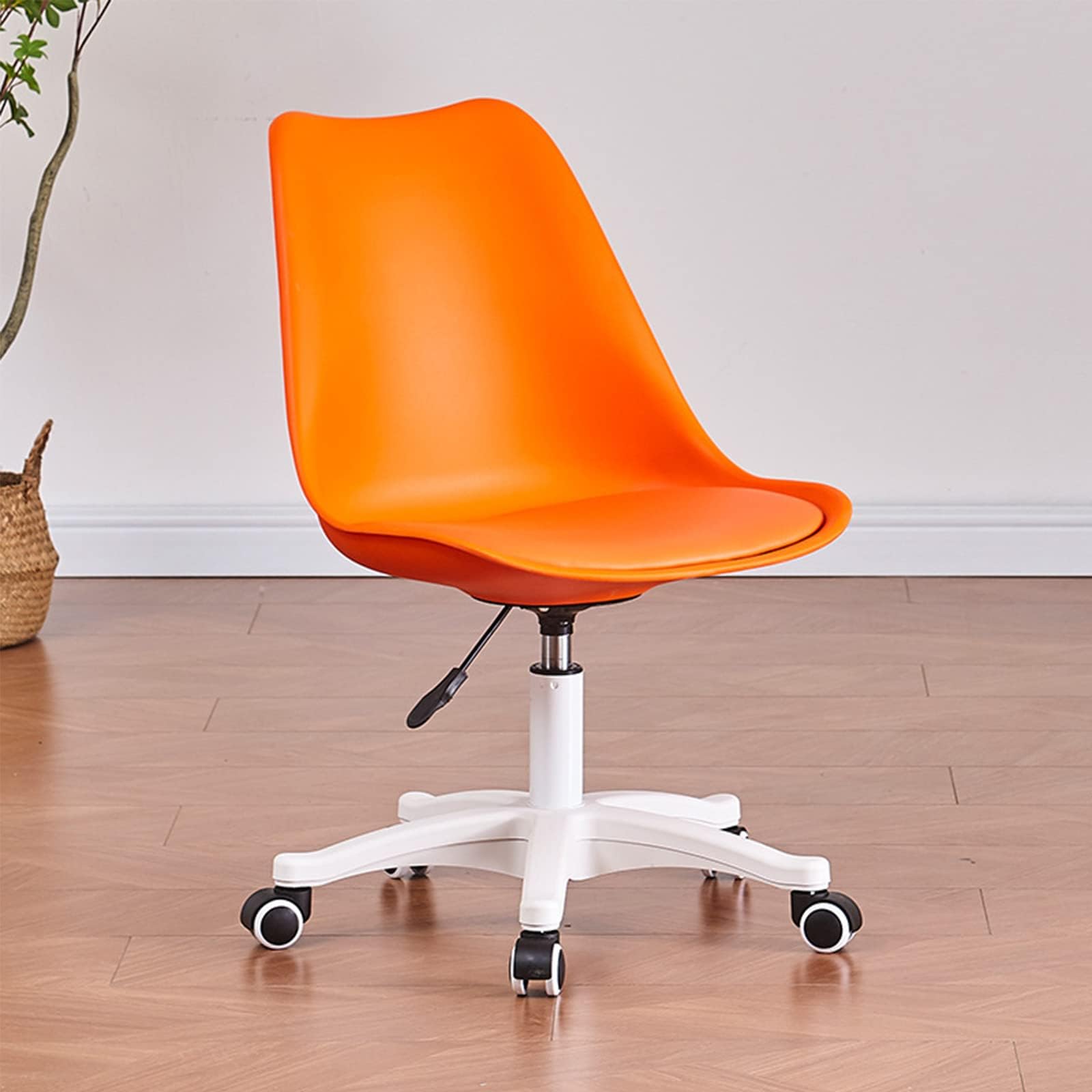 WIGSELBL Sedia da ufficio moderna senza braccioli, regolabile in altezza, sedia a dondolo girevole per computer, sedie da cucito in ecopelle con ruote, elegante sedia da salotto (colore: arancione