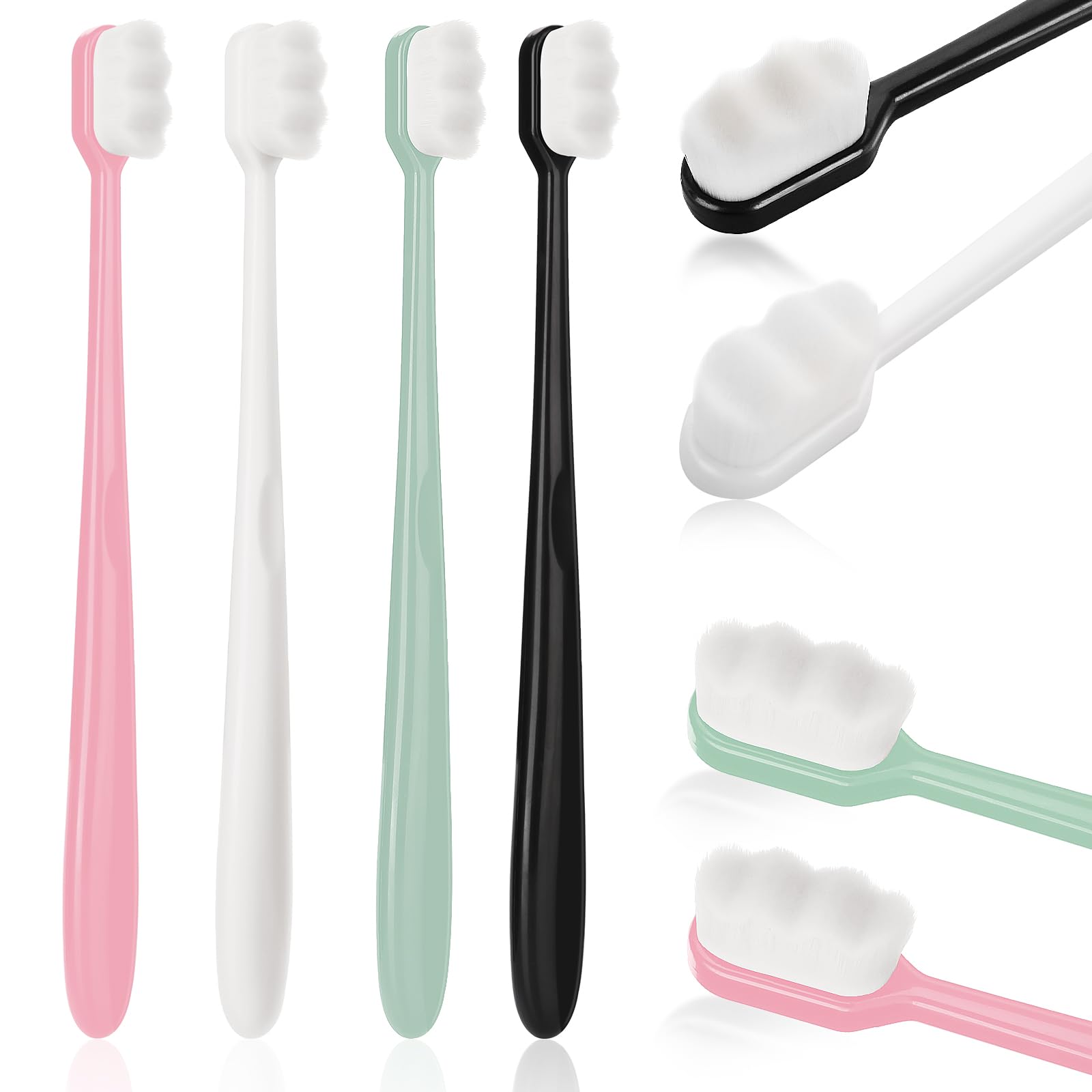 ElevateTech Micro Nano Toothbrushes, 4 Pcs Extra Soft Toothbrush with 10000 Ultra Soft Floss Black Wave Bristles Manual Toothbrush for Adults Kids Sensitive (Black White Pink Green)