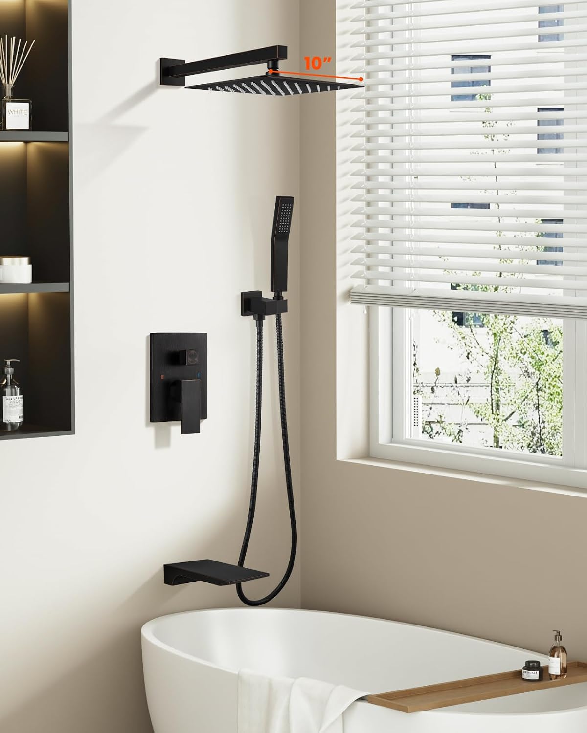 gotonovo Shower System with Tub Spout,Waterfall Tub Shower Faucet Set for Bathroom Head and Handle Set Wall Mounted 3 Function Rough-in Valve and Trim Included 10 inch Shower Head Oil Rubbed Bronze