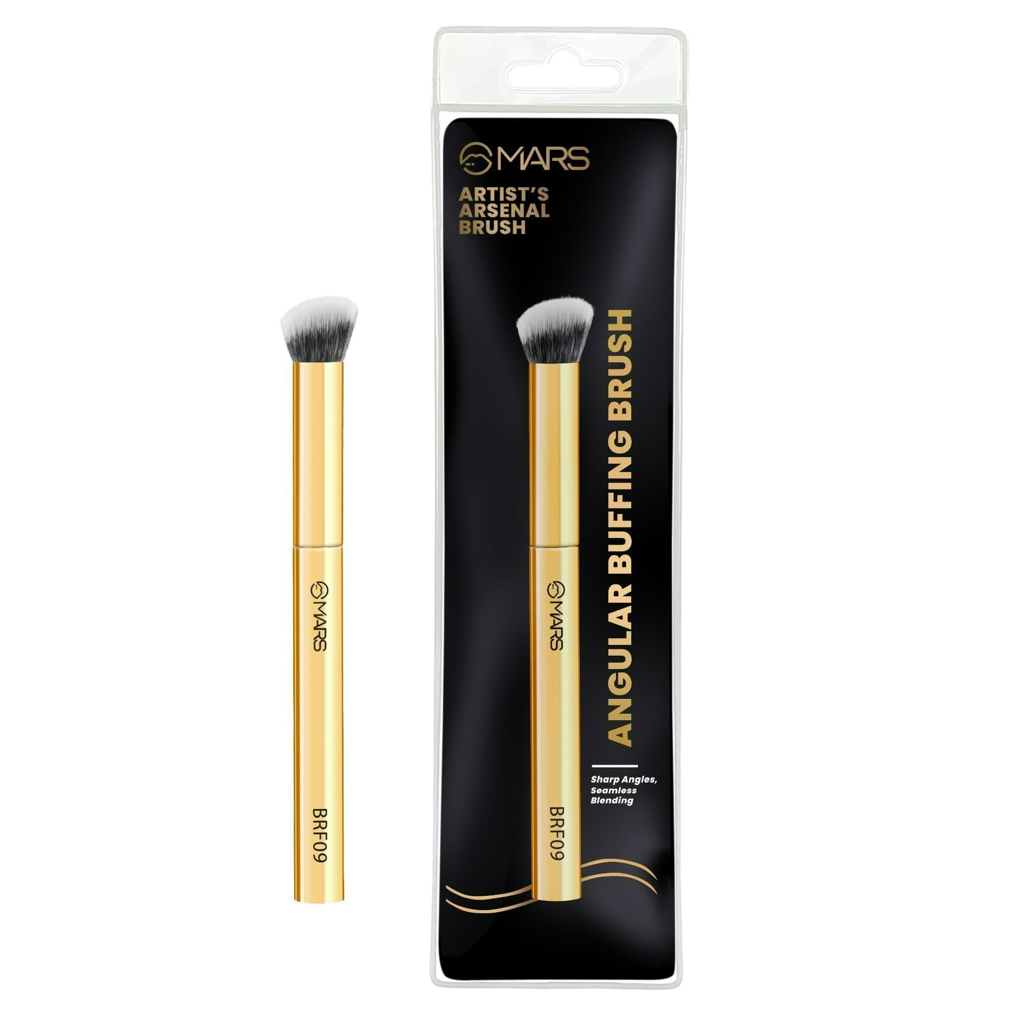 Artist's Arsenal Angular Buffing Brush | Precision Contouring & Blending | Soft Synthetic Bristles | Versatile Function | Ergonomic Handle for Effortless Application | Luxe Packaging (Golden) - Image 2 thumbnail