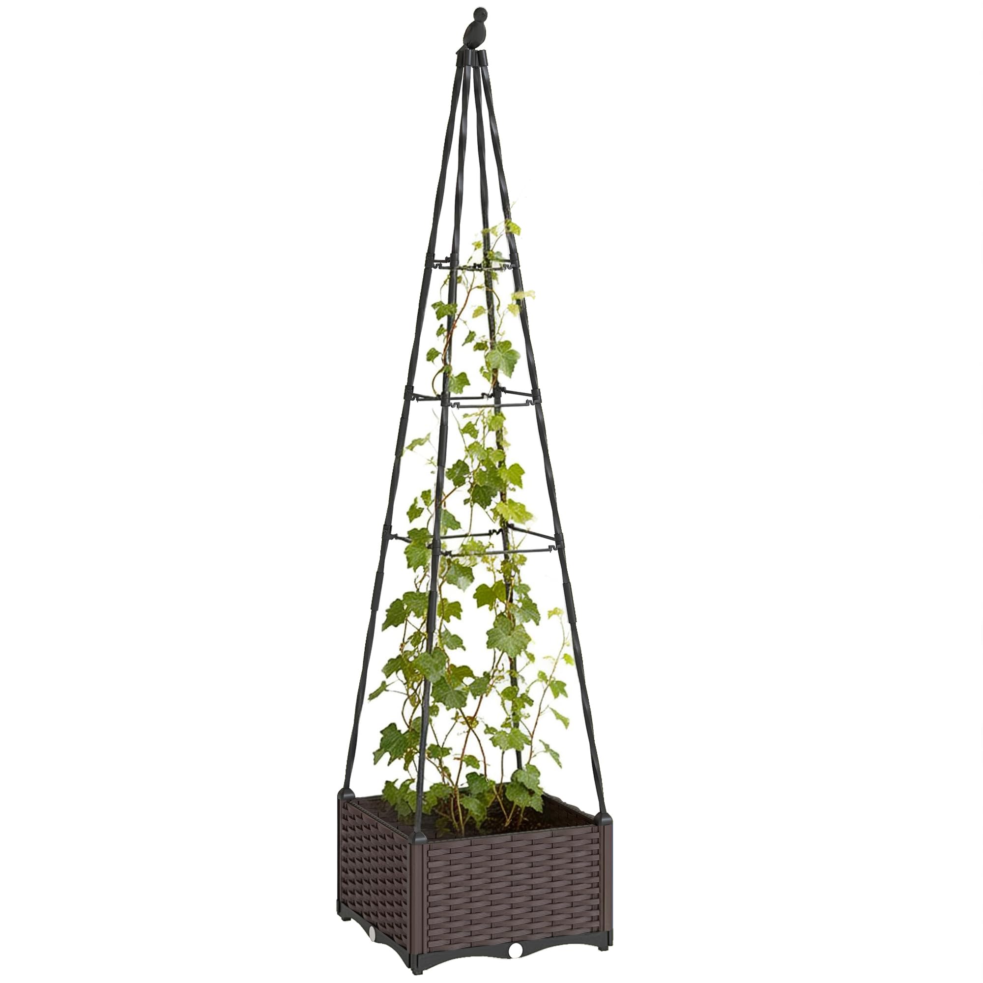 Outsunny Raised Planter Box with Trellis - Black - 24.6L