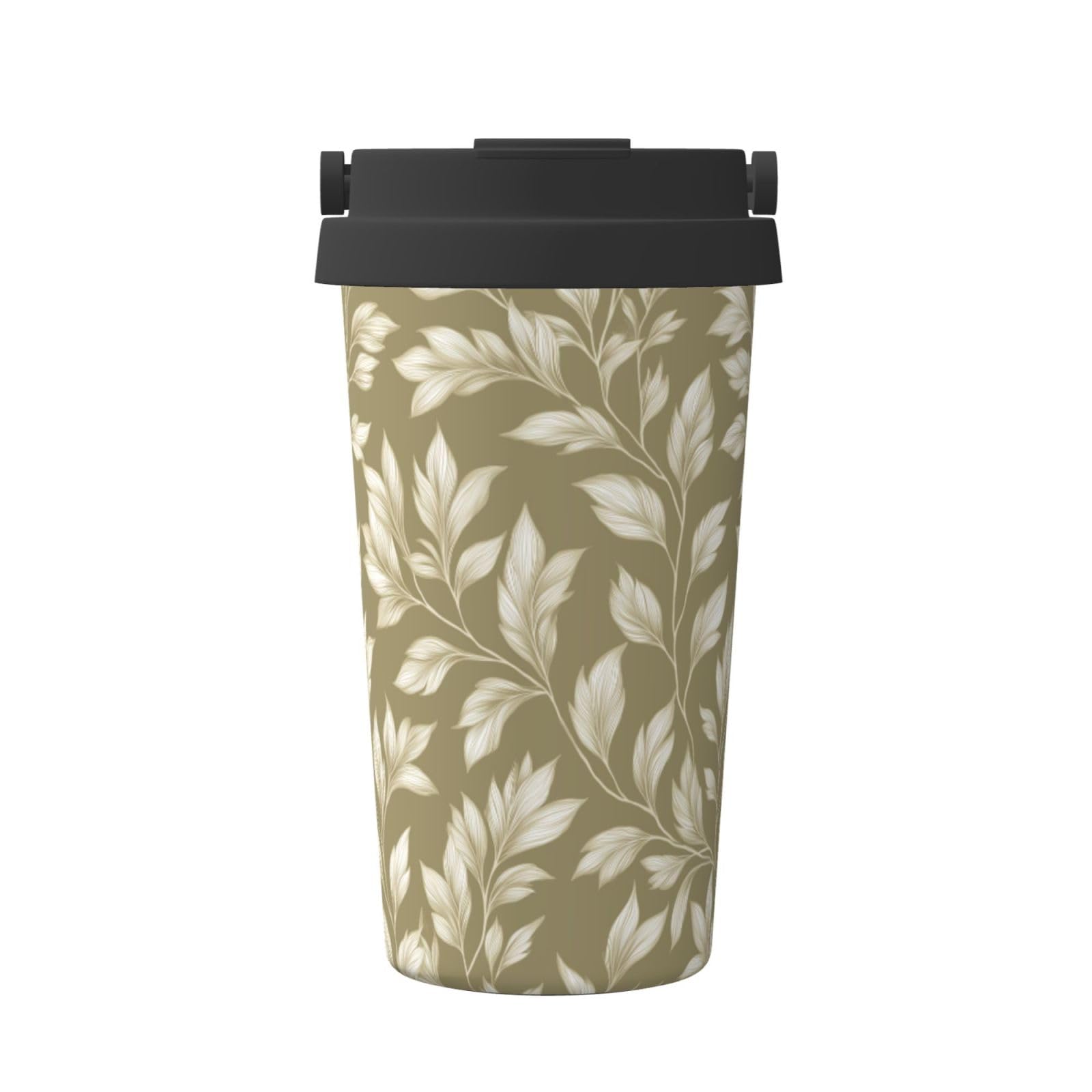 Taza de café aislada de acero inoxidable verde oliva y crema para agua