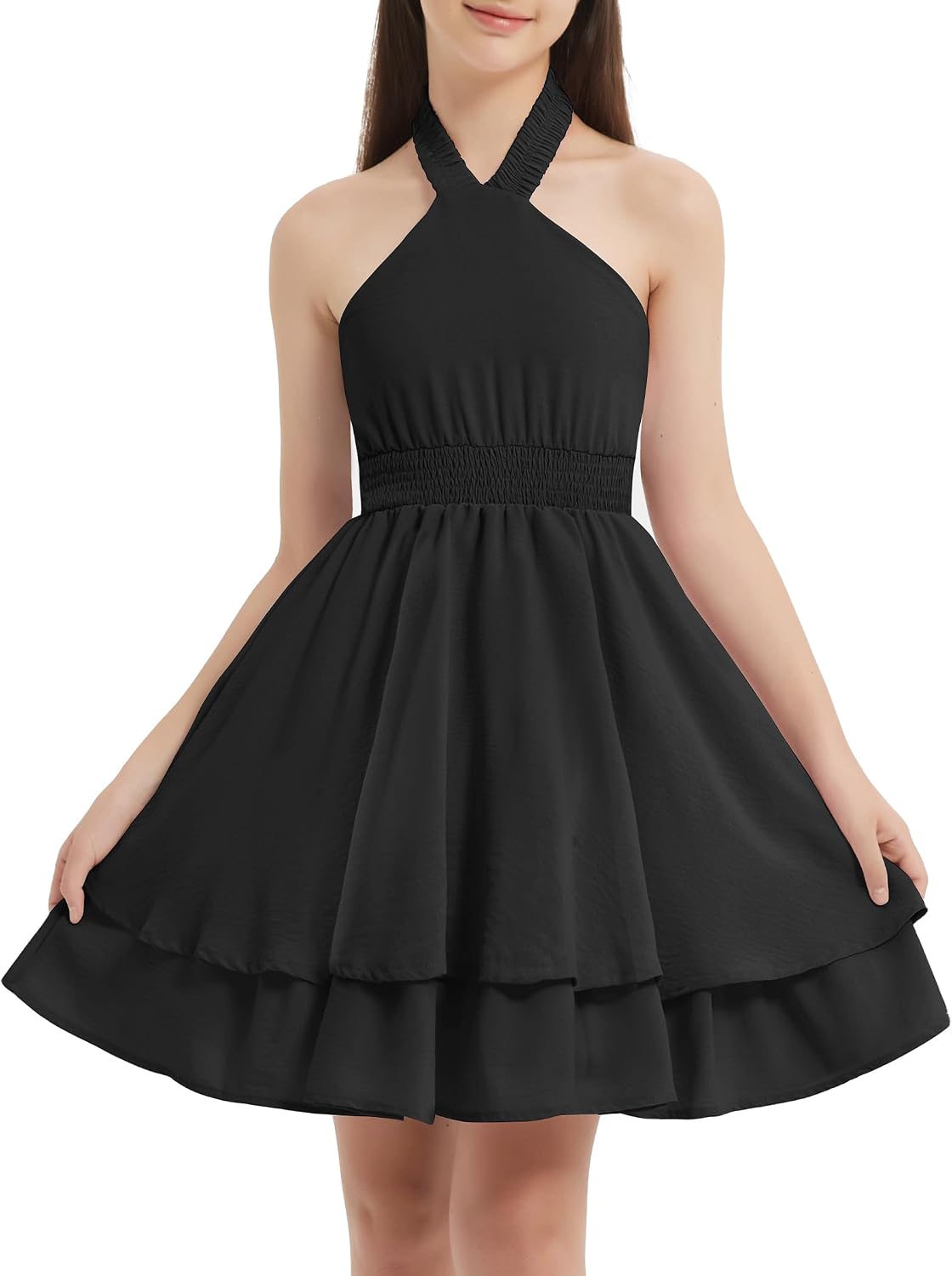 EXARUS Girls Dresses Teen Halter/Puff Sleeve/Spaghetti Strap Smocked Floral Summer Casual Dress