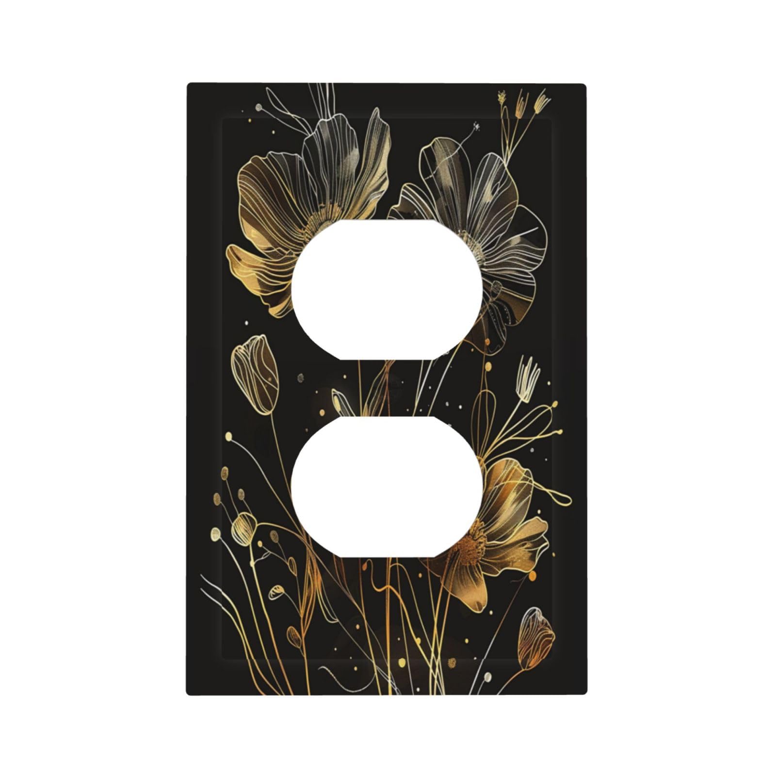 Placa de pared dúplex floral negra y dorada, cubierta para interruptor de 1 banda