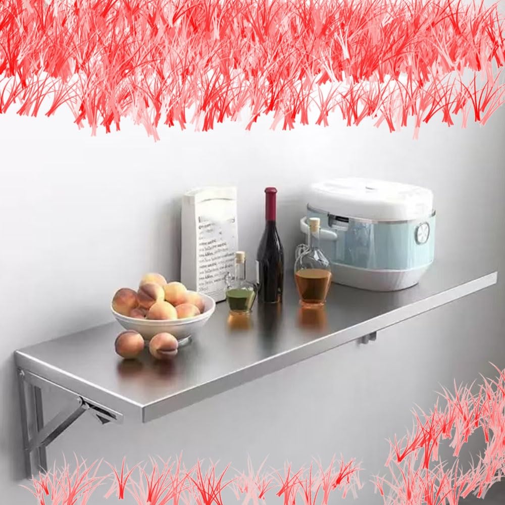 Scrivania pieghevole da parete in acciaio inox, banco da lavoro e tavolo da pranzo (61 cm, 71 cm, 91,4 cm), tavolo invisibile salvaspazio per bar o piccoli spazi (100 x 35 cm)