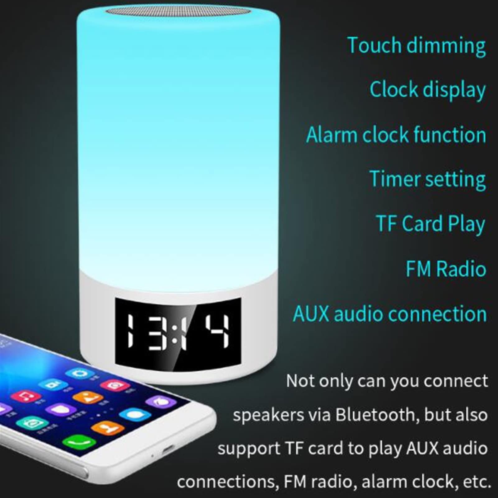 Nachtlichter, Bluetooth-Lautsprecher, multifunktional, kabellos, Bluetooth-Lautsprecher, intelligenter Musik-Wecker, LED-Tischlampe, Nachttischlampe, Nachtlicht