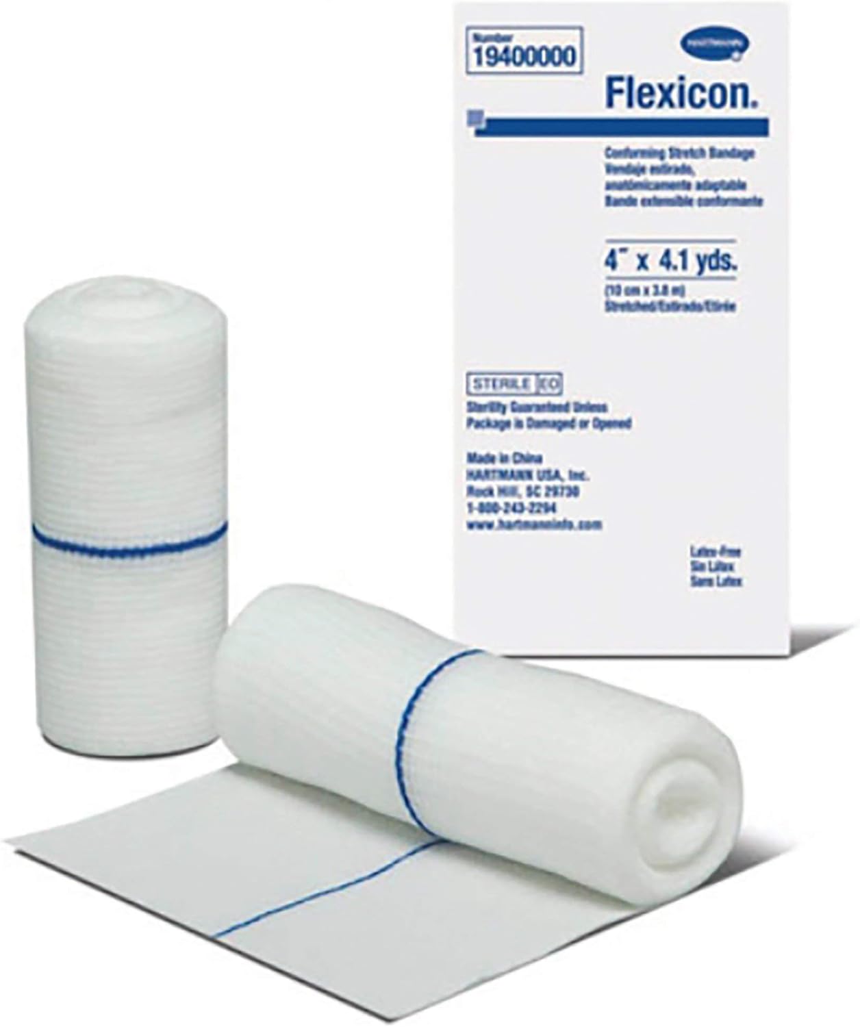 Sterile Gauze Roll Bandage Flexicon 4'' Inch 12 Rolls/Box