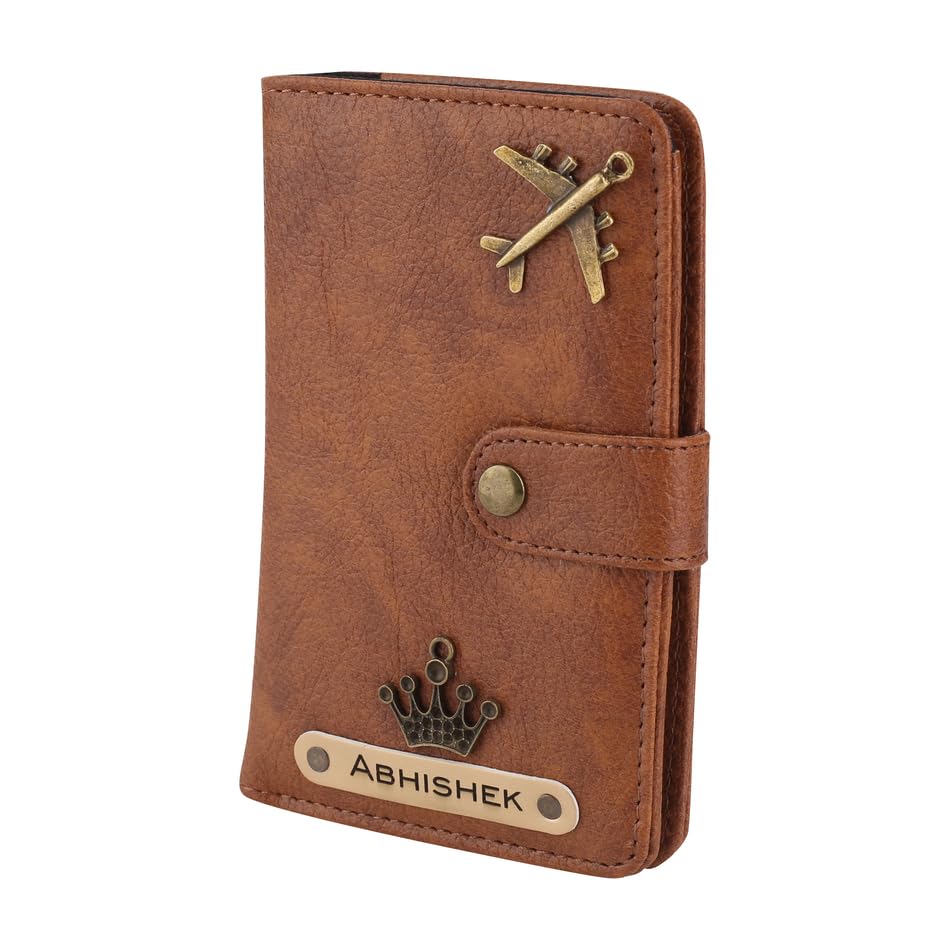 AICA Personalised Name & Charm Leather Passport Cover (Tanbrown) | Valentine Gifts for Boy Girl Husband Wife Boyfriend Girlfriend 5 613qobpjAvL