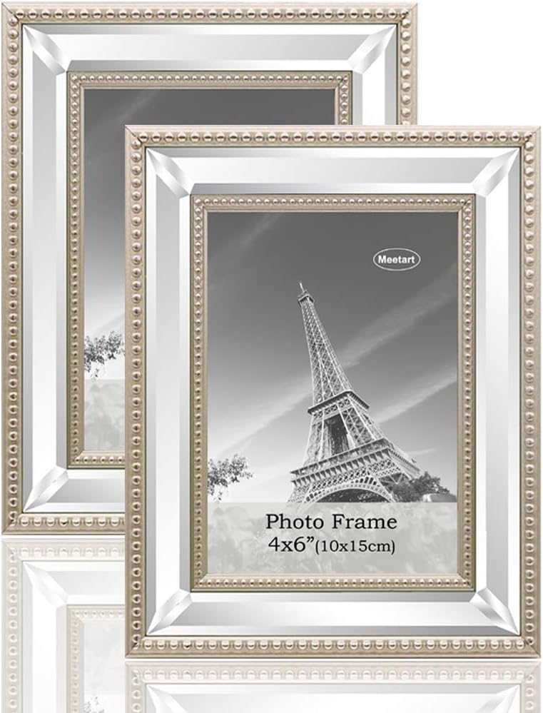 Meetart 4x6 2 Pack Mirror Photo Frames Sets for Wall Pictures Decor or Table Stand
