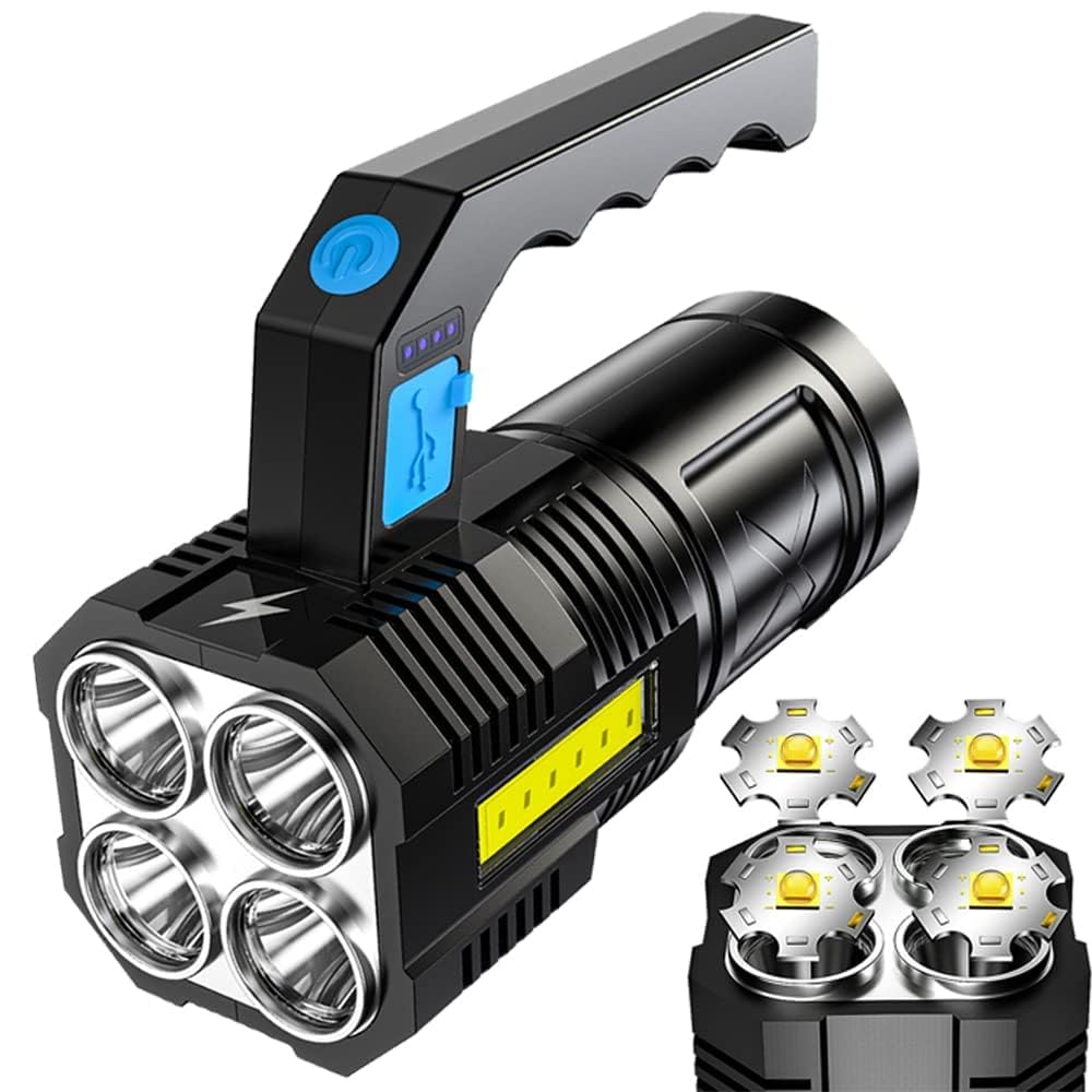 Excefore led flashlight,LED Flashlight USB Rechargeable, High Lumens Tactical Light with Sidelight, 4X LED, Zoomable, Handheld Super Brightest Flashlights, Portable Torch for Outdoor