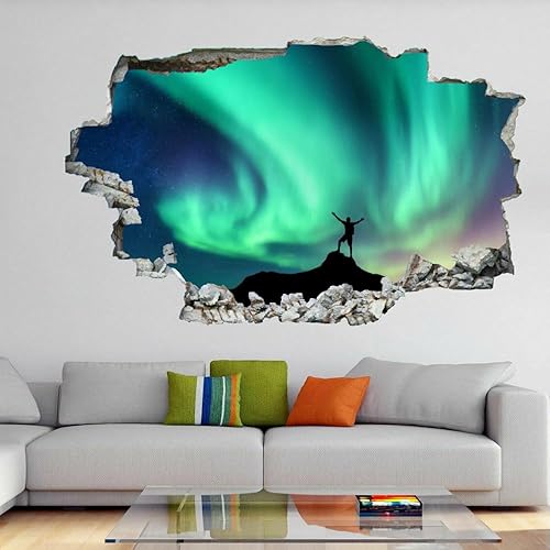 Miniatura 3 de Calcomanías de pared 3D con diseño de luces del norte destrozadas, arte de pared, póster extraíble, pico de montaña, murales de pared, decoración