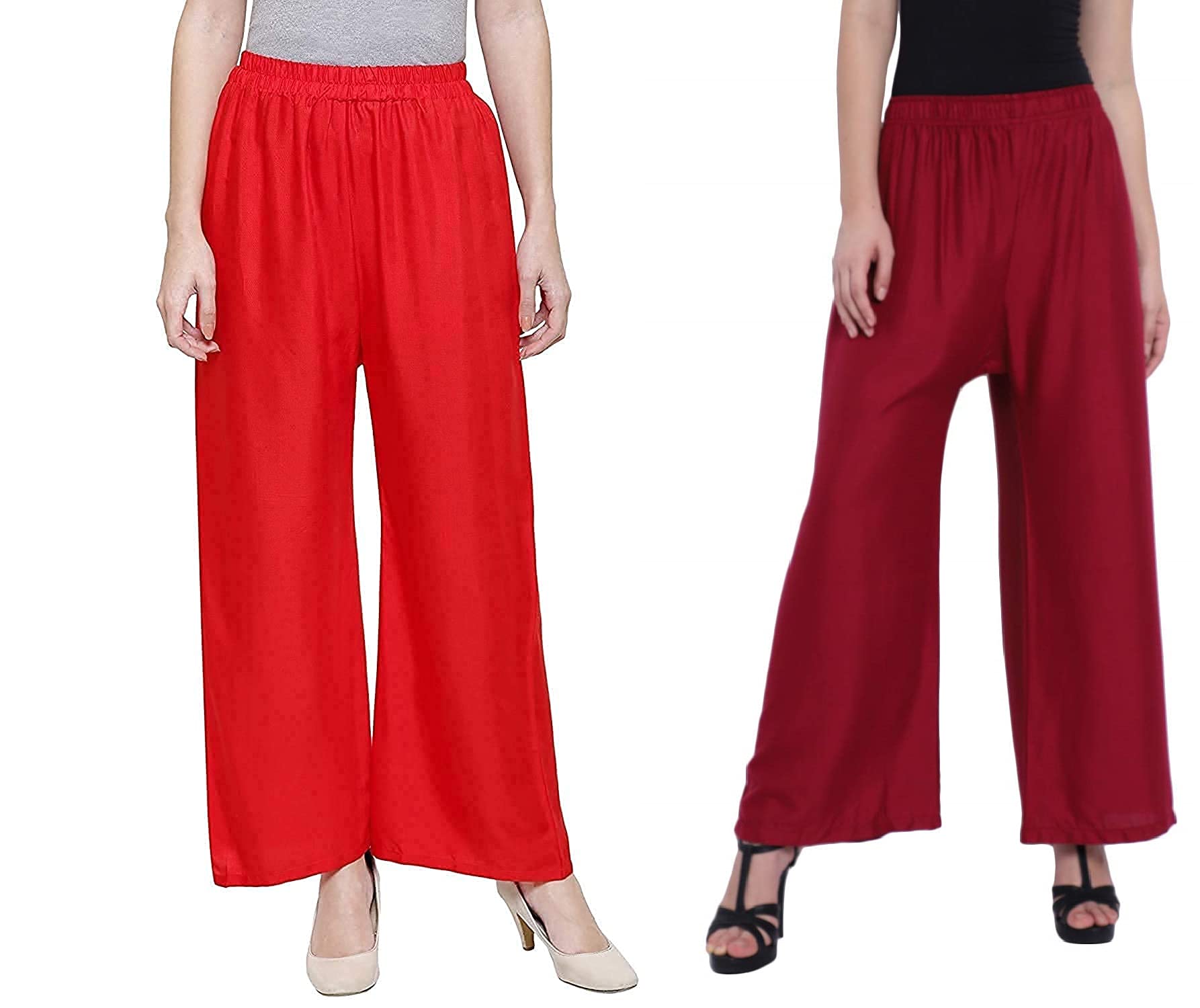 SBS Rayon Palazzo for Ladies & Girls | Traditional Ethnic Wear Palazoo for Women Stylish Latest | Relaxed Fit Bottom Wear Casual Palazo for Woman & Girls | Red & Maroon, Set of 2