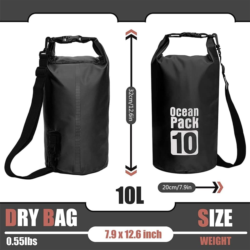 Delzon Waterproof Dry Bag with Sholder Strap, Floating and Lightweight Bags for Kayaking Rafting Boating River Trekking-Multi Color (10 Liter)