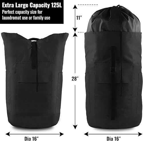Miniatura 2 de JOINPRO Bolsa de lavandería extra grande de 125 litros con correas para el hombro, diseño ajustable y extensible, bolsa de lavandería con 3