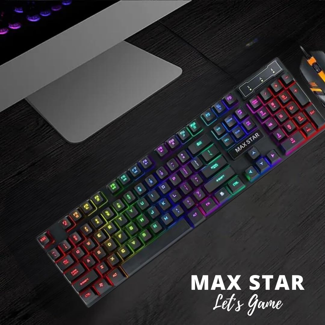 Max Star Teclado Gaming Iluminación LED RGB Teclado Alámbrico Gaming Windows, Mac, PC Gaming, Ordenador, Portátil Teclado Mecánico Negro