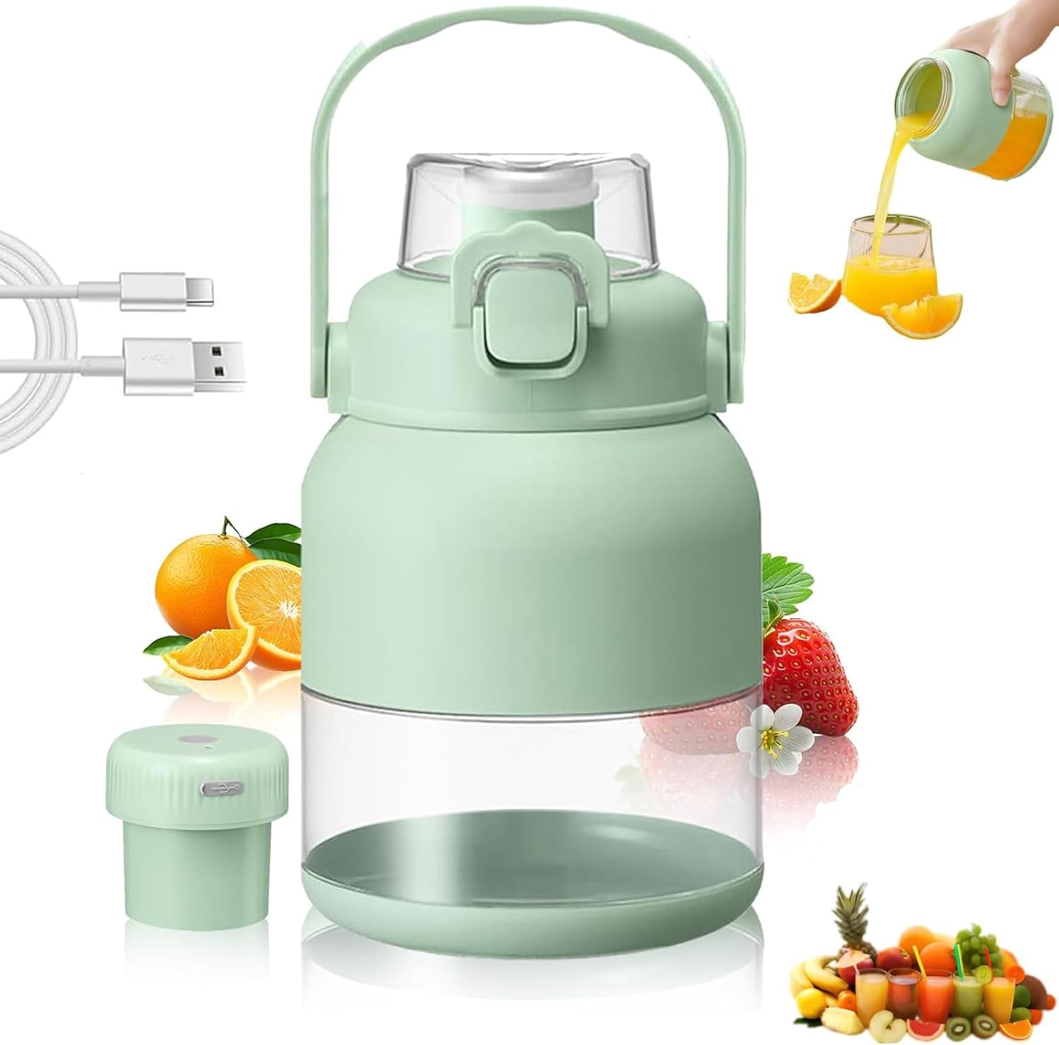 Portable Electric Citrus Juicer & Smoothie Blender,28 Oz On-the-Go Fresh Juice Maker,with Straw & 2 Lids, Mini Blender for Fruit, Lime Squeezer