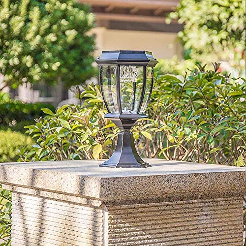 Lámpara de columna de pilar de jardín de luz de poste de energía solar para exteriores Se enciende automáticamente Iluminación LED de exterior para jardín de césped de casa de pueblo (Color: Negro, T