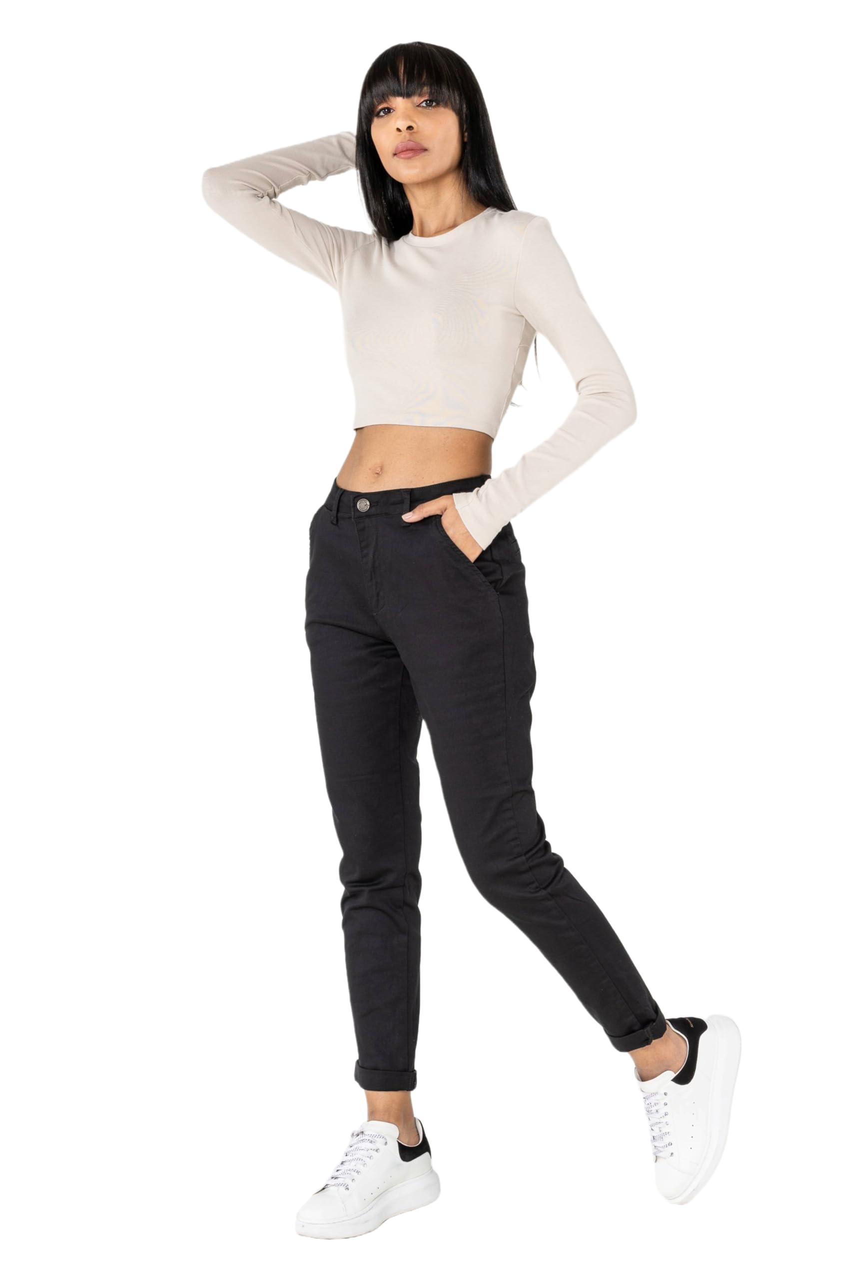 Nina Carter J250 damskie spodnie chinosy, wygodne, średnia wysokość stanu, slim fit, spodnie bawełniane – stylowe spodnie na co dzień