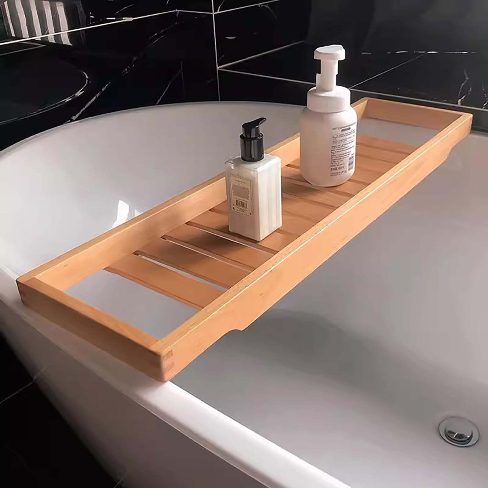 Bandeja de madera para bañera, de nogal, bandeja de mesa grande, soporte de listones largos, estante versátil, accesorios, regalo de spa para mujer