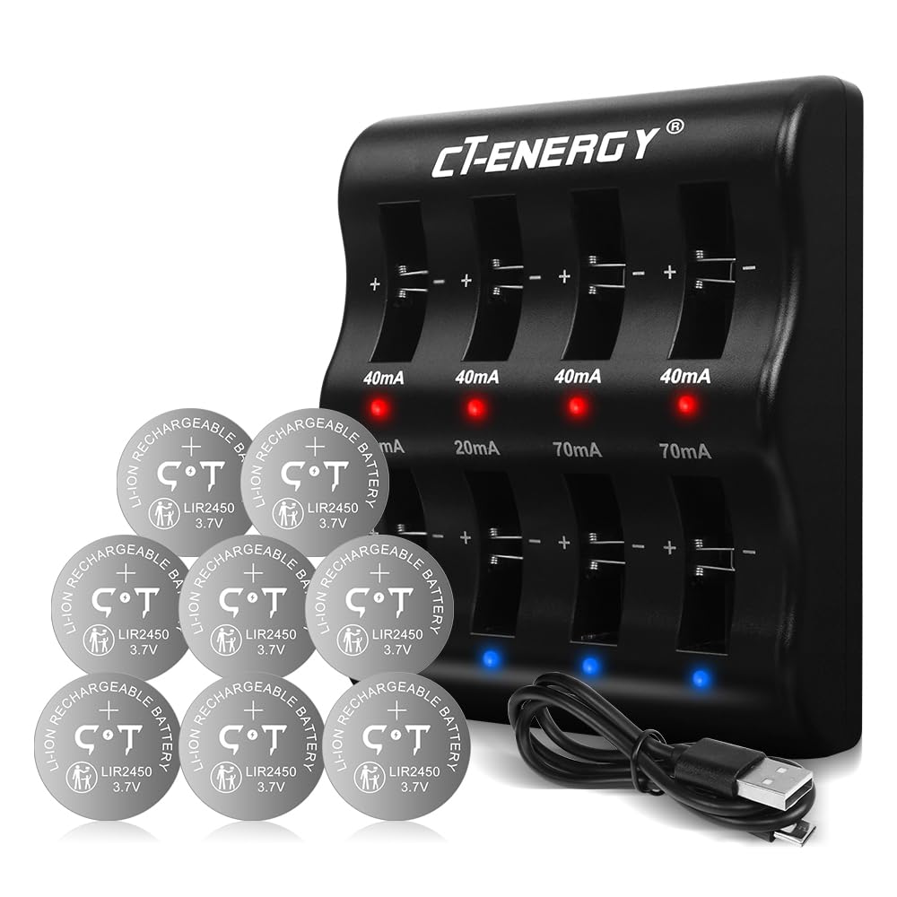 Coin Battery Charger Bay With Lir2450 Rechargeable Batteries