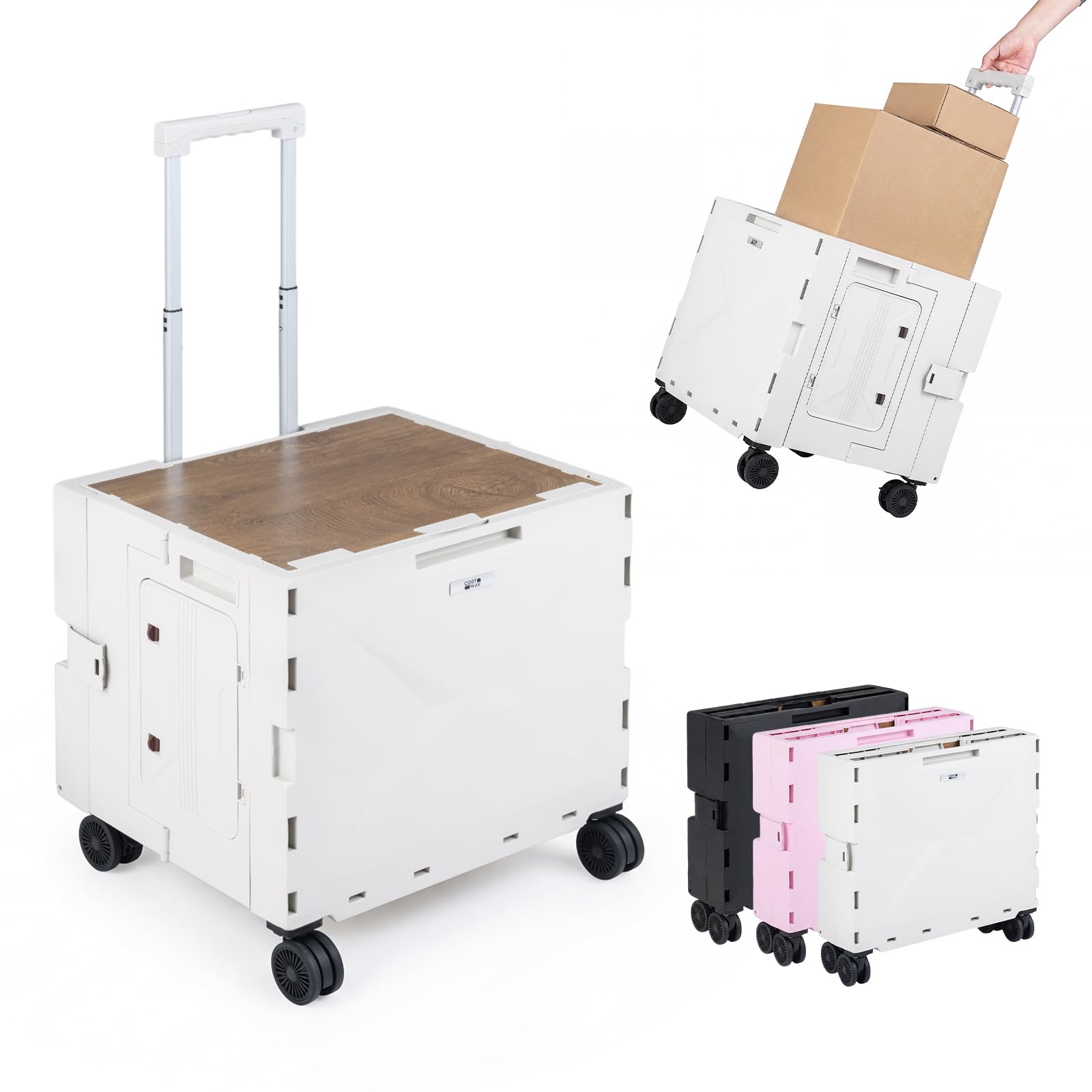 COSTWAY Carrello Spesa con 4 Ruote, 75 L, Carrellino Pieghevole con Manico Telescopico e Regolabile e Coperchio, Trolley Portatutto per Shopping, Campeggio, Picnic e Attrezzi