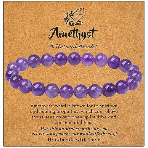 MAIBAOTA Amethyst Bracelet for Women 8 mm Natural Gemstone Purple Bracelet Healing Crystal Bracelet Crystal Jewelry Gifts for Mom Mothers Day Gifts Round Gemstone Beaded Bracelets