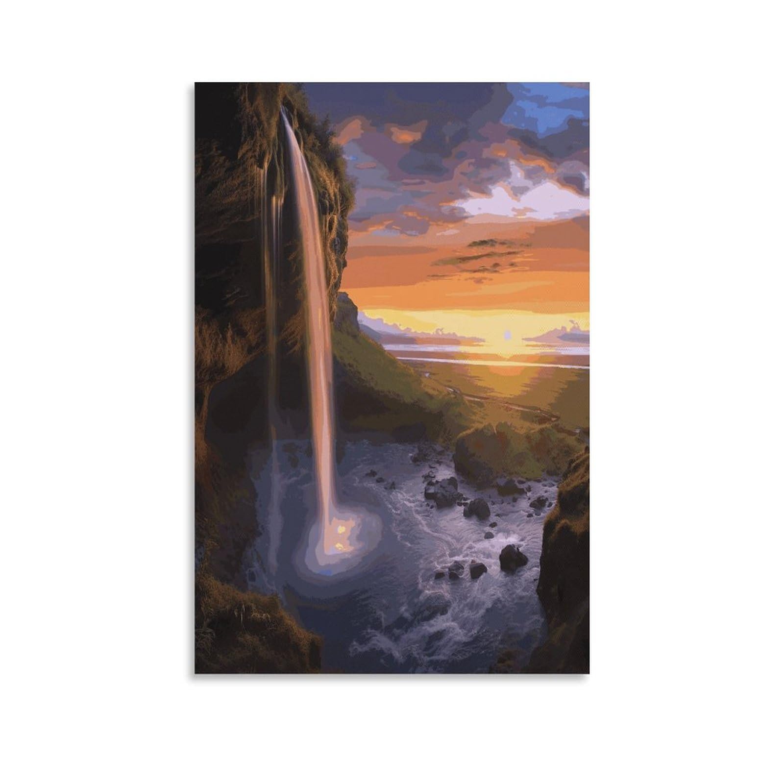 LDGSUPH Waterfall at Sunset Canvas Wall Art Prints Hangable Decor Painting for Wall Prints Painting Artwork Modern Decorative Artwork Ready to Hang Wall Pictures for Home Decor 24x36inch(60x90cm)