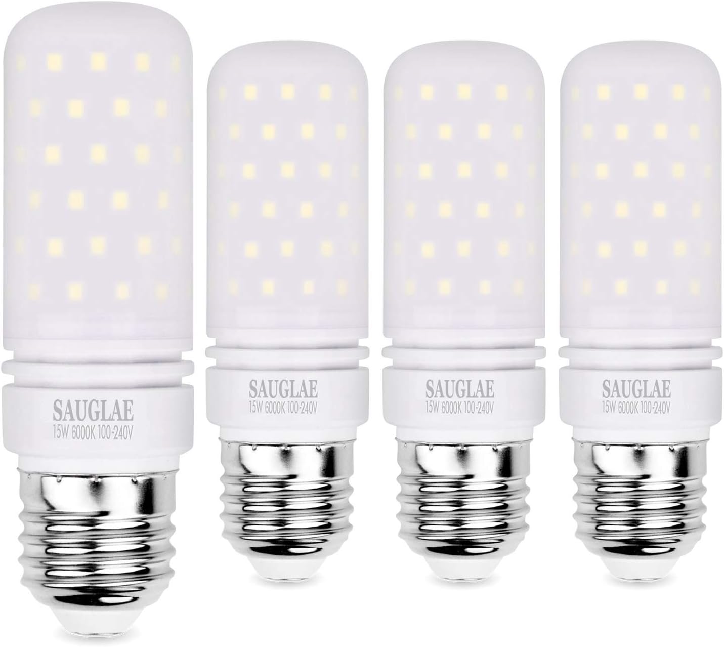 LED Light Bulbs 15W, 120W Incandescent Bulbs Equivalent, 1500Lm, 6000K Daylight White, E26 Large Edison Screw Corn Bulbs, Pack of 4