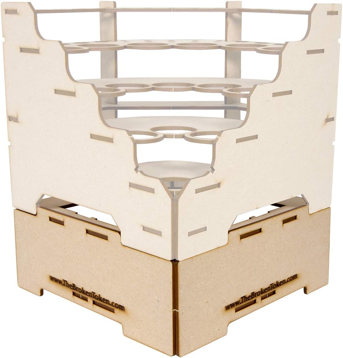 The Broken Token Modular Paint Rack Bundle - Organizer Set for Paint Bottles, Pots, Brushes with Tiered Layout and Drawer - Includes 26mm Holes, 90° Wedge & Riser, and Drawer