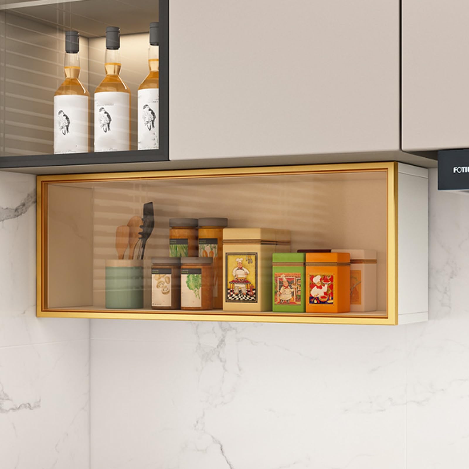 MESCXTY Wall Mounted Glass Cabinet, 3C Tempered Door Floating Sideboard with Gas Struts, Storage Organizer for Kitchen Spices & Bathroom, Solid Eco-Board(White,50 * 20 * 30cm/19.7 * 7.8 * 11.8in)