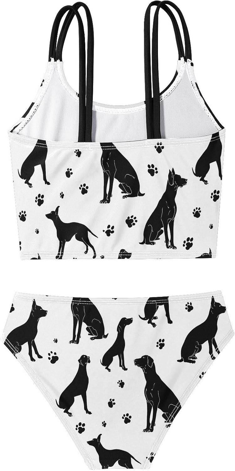 visesunny Girls Two Piece Swimsuits Doberman Dog Paw Girl's Bikini Sets Bathing Suits for Girls Size 5-12Y