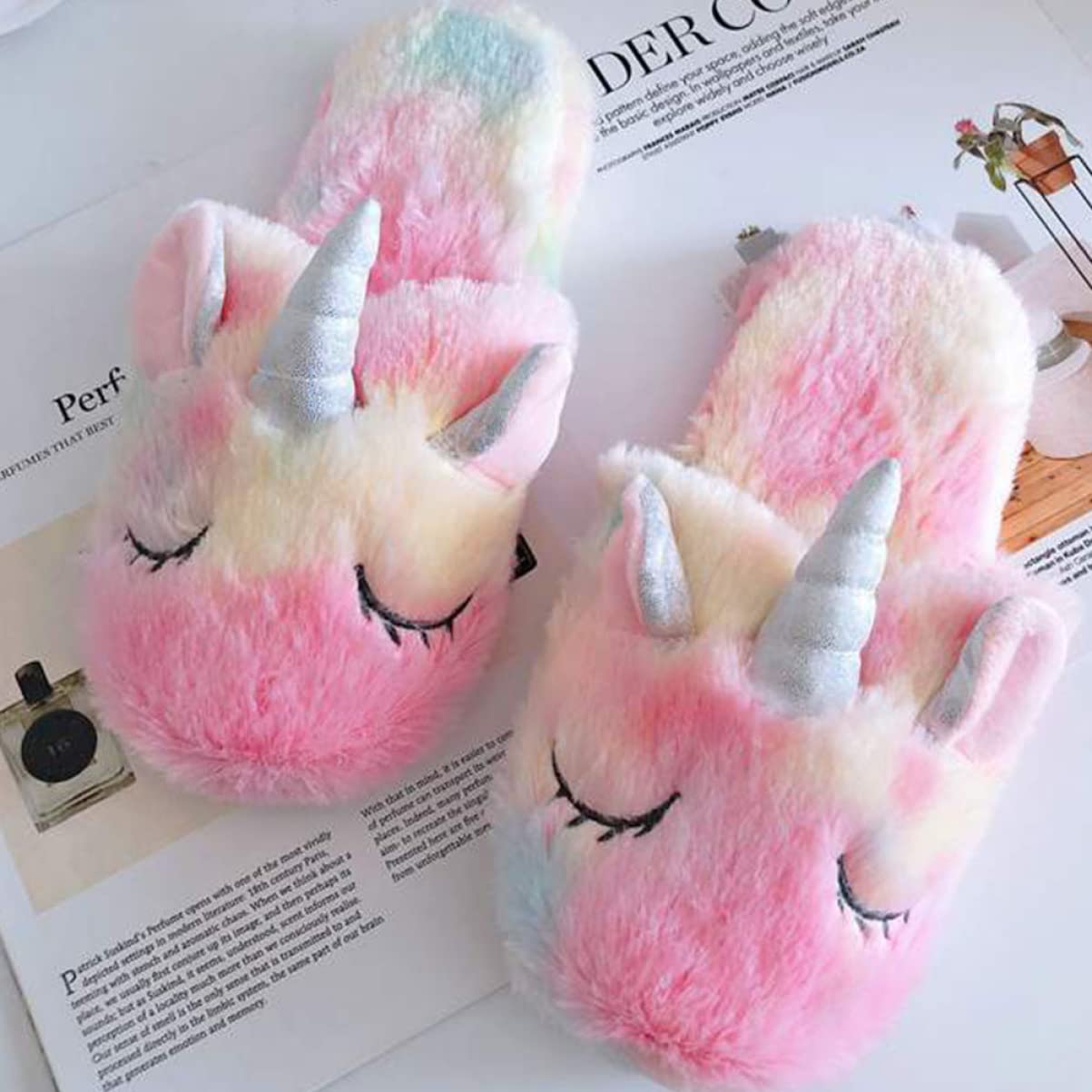 GALPADA 2 Pz Ciabatte in Cotone Unicorno Soffici Pantofole Per Ragazze Ciabatta Da Bambina Pantofole Per Bambini Morbide Invernali Per Bambini Ciabbatte Tromba Da Donna Morbido