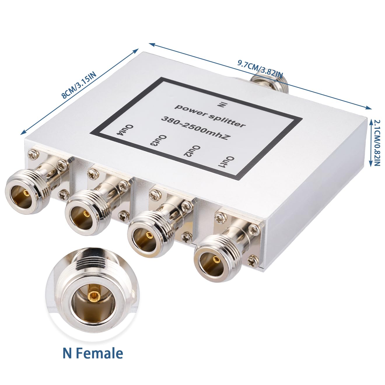 4 Way Signal Splitter with N Female Connector 50 Ohm Power Splitter 380MHz-2500MHz Cable Signal Splitter 1 Input 4 Output for Antenna Cable