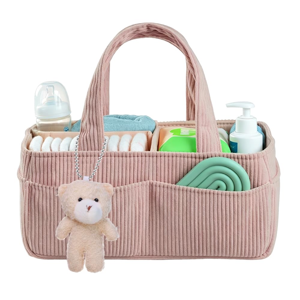 organizer do przechowywania pieluszek, przenośny kosz na pieluchy z przegródkami i uchwytami, duży organizer na pieluchy, diaper caddy z miśkiem, organizer na pieluchy do podróży dla dzieci