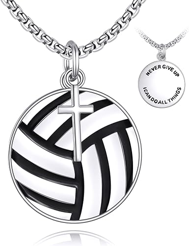 YFN Collar deportivo de plata de ley con dije de "Never Give Up I Can Do All Things", joyería para mujeres y hombres