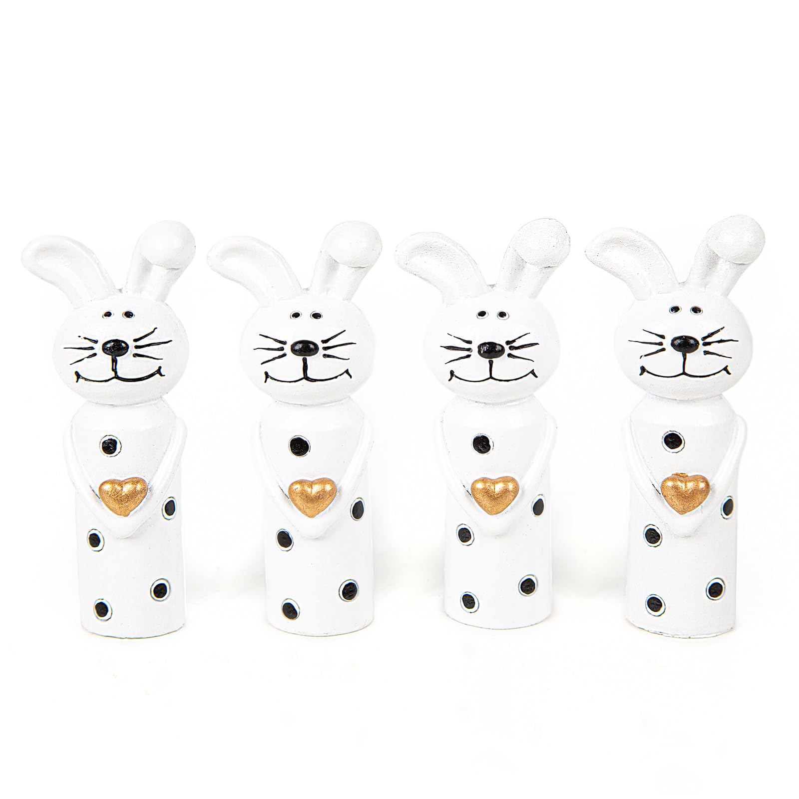 Logbuch-Verlag 4 Easter Bunny Figures Small Rabbit with Heart Black White Gold Mini Easter Gifts Rabbit Figures 8.5 cm