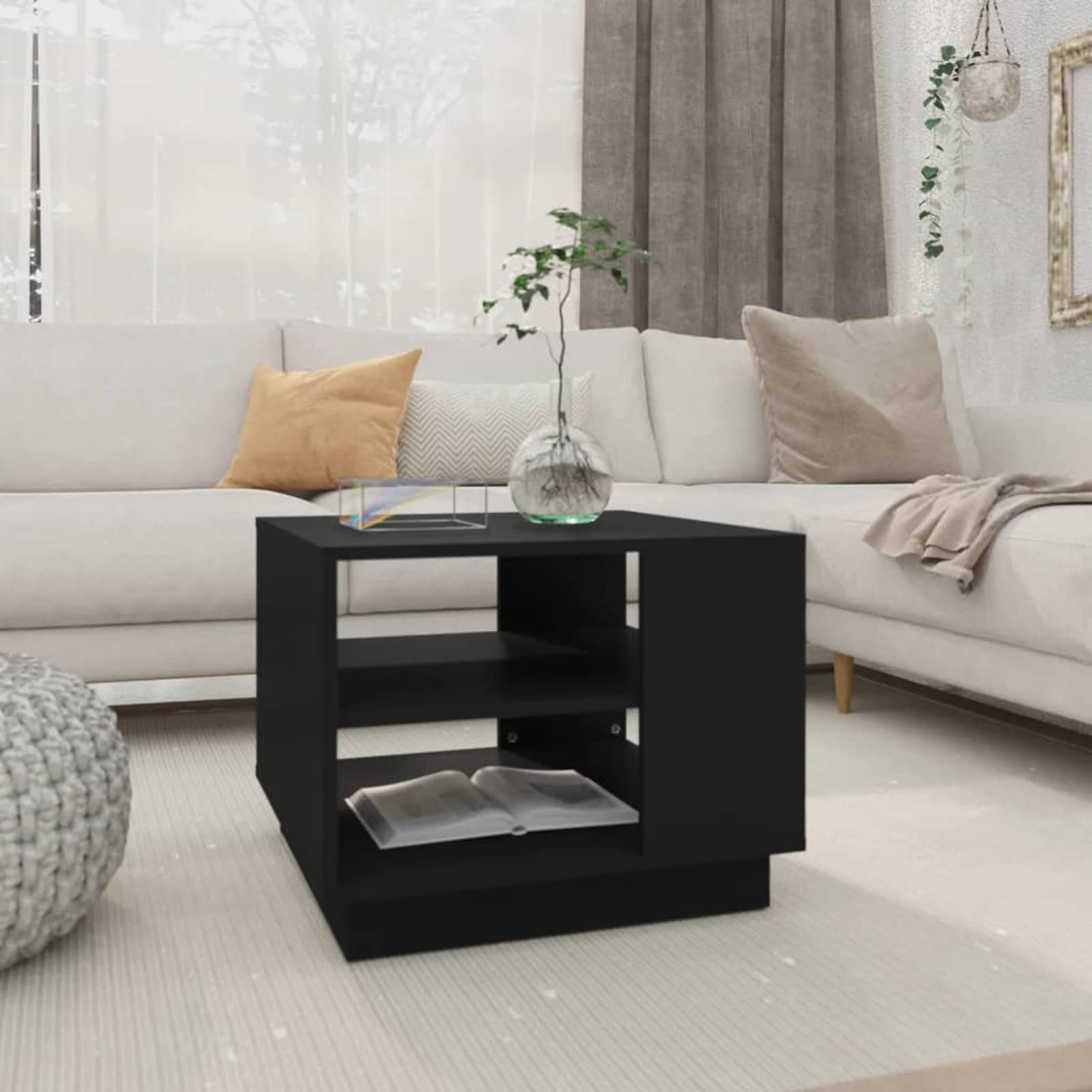 Homgoday Tavolino da caffè nero, 55 x 55 x 43 cm, in legno ingegnerizzato, tavolino da tè per soggiorno, sala d'accoglienza degli ospiti, camera da letto e mobili da ufficio