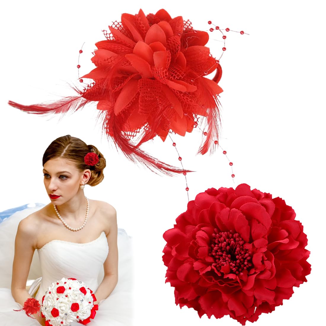 2 Fermagli Per Capelli Con Piume E Fiori – Fascinator Vintage Per Matrimoni, Tea Party, Cocktail, Con Velo E Clip, Champagne E Blu