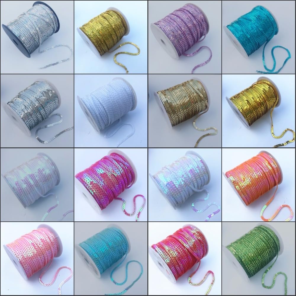 Lamówki cekinowe do szycia Cekinowa wstążka Spangle 6 mm Płaskie okrągłe akcesoria do szycia(Ab Light Blue)