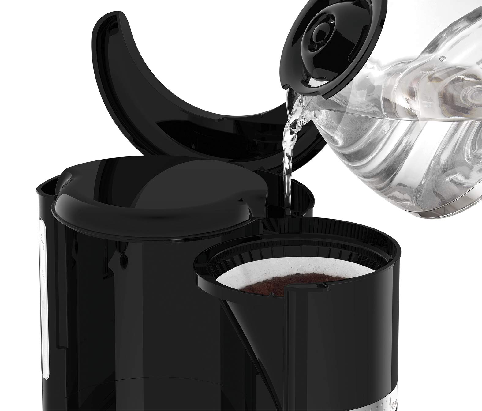 Moulinex Caffettiera filtro programmabile 24 ore, design nero vintage, capacità 1,25 l, 10-15 tazze, supporto filtro girevole, mantenimento caldo 30 min, Caraffa vetro, Sole FG380B10
