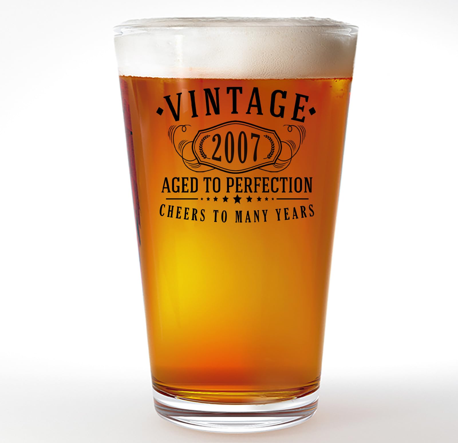 Spotted Dog Company Vintage 2007 Printed 16oz Pint Beer Soda Pub Glass - Aged to Perfection - 18th Birthday Gifts for Him Men - 18 Years Old Decorations Anniversary for Her Women