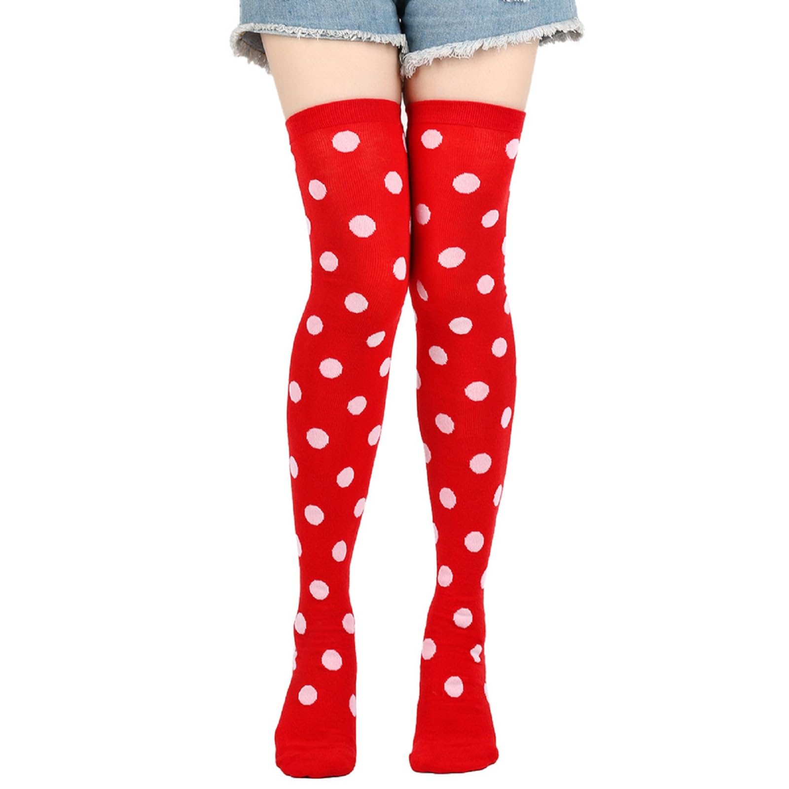 Violet Mist Thigh High Socks for Women Novelty Polka Dot Over the Knee High Socks Black Funny Extra