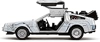 Vista 2 de DMC Delorean Time Machine Brushed Metal (Frost Version) Back to The Future (1985) Película Hollywood Rides Series 1/32 Modelo de auto fundido a