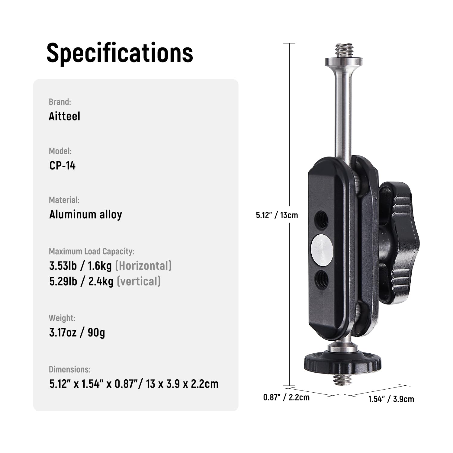 Mini Brazo Mágico con Doble Cabeza de Bola Universal, Brazo Mágico Ajustable con 1/4 "Tornillo de Montaje del Monitor de Campo, Compatible con SmallRig Jaula de la cámara, la luz LED (CP-14)